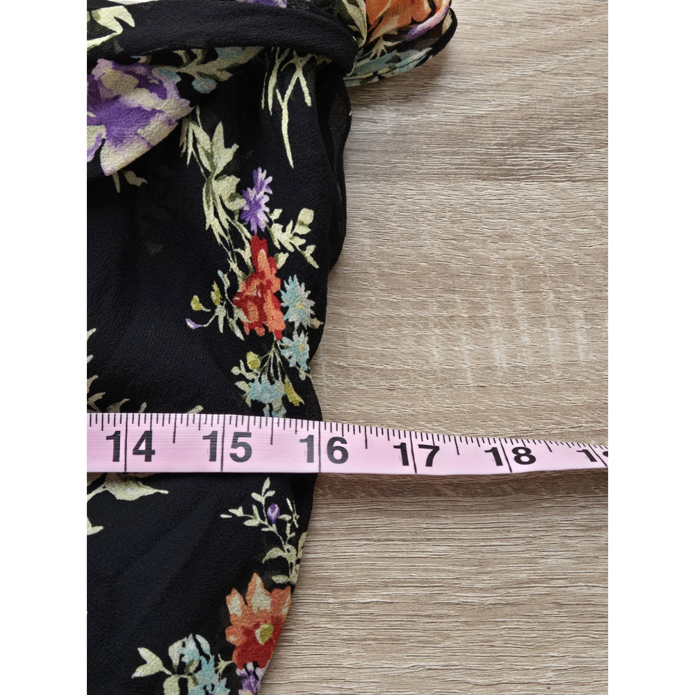 VINTAGE Y2K JONES NEW YORK Dark Floral Tie Cap Sleeve Chiffon Midi Dress Size 4 - Picture 8 of 9